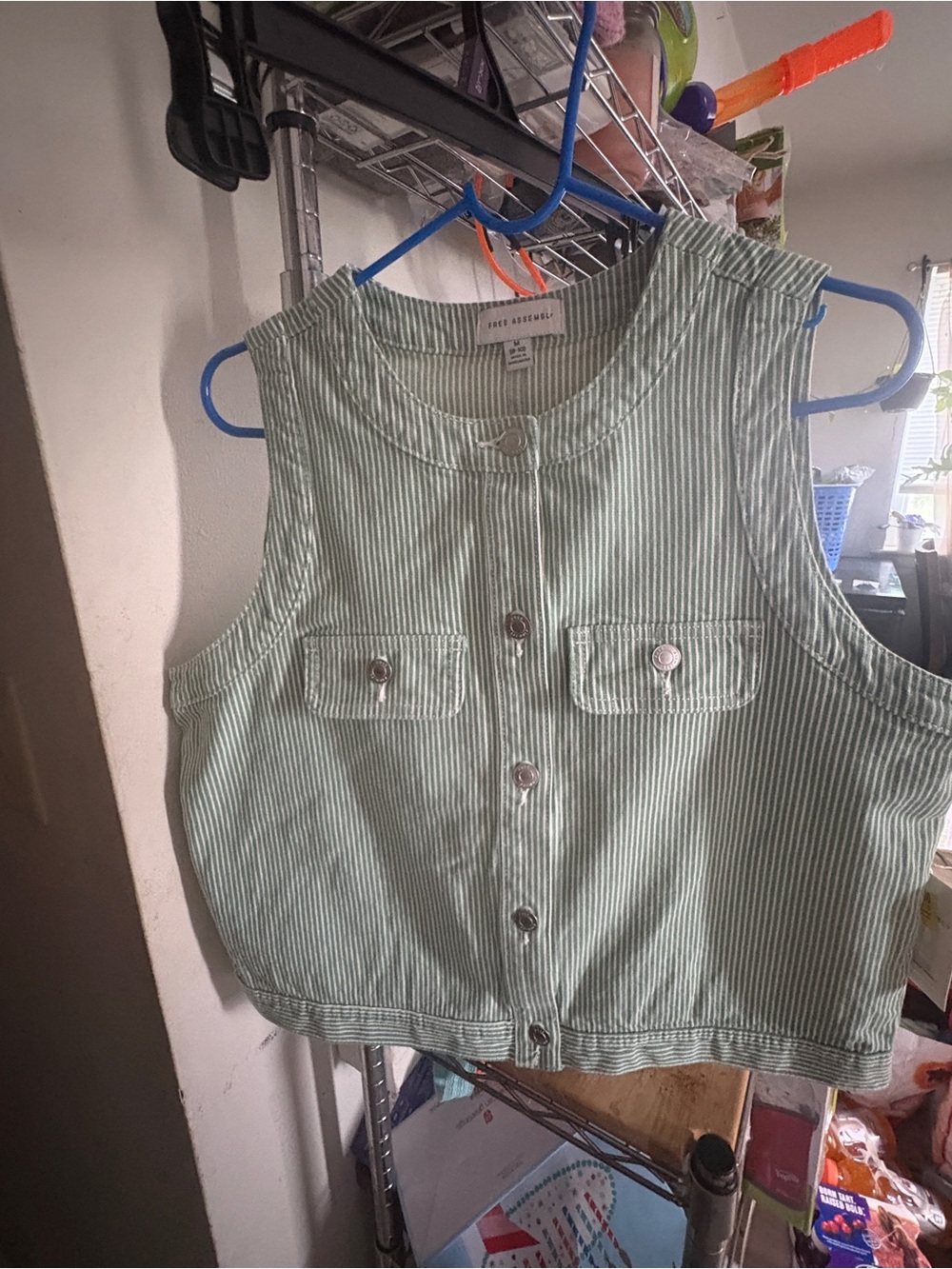 Free Assembly Green Striped Cropped Vest